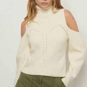 NWOT DEREK LAM 10 CROSBY Cold-shoulder ribbed cotton-blend turtleneck size S